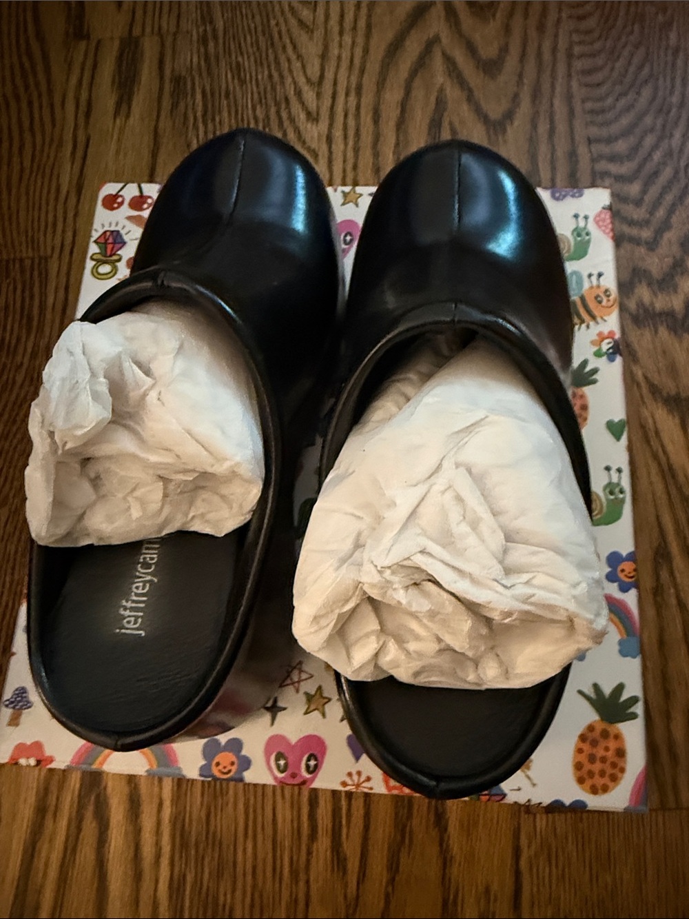 NWOT tags Women’s  Jeffrey Campbell Black Leather Platform Mules.  Size 9